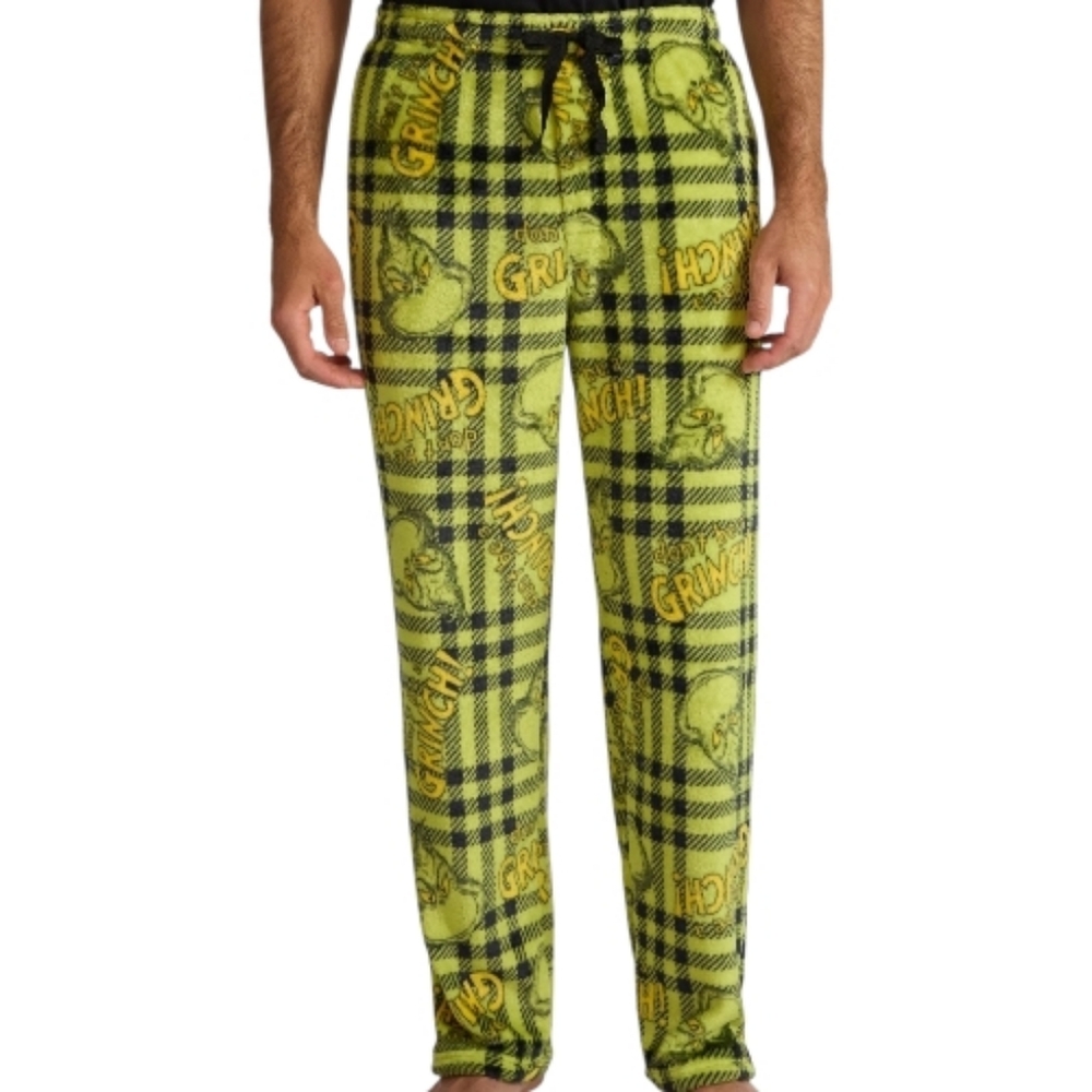 Dr. Seuss Mens Grinch Pajama PJ Fleece Set - T-shirt & Pants NEW - Picture 2 of 4